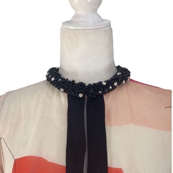 Magaschoni Collection Silk blouse Tunic Beaded Collar Double layer Chiffon - Picture 3 of 14